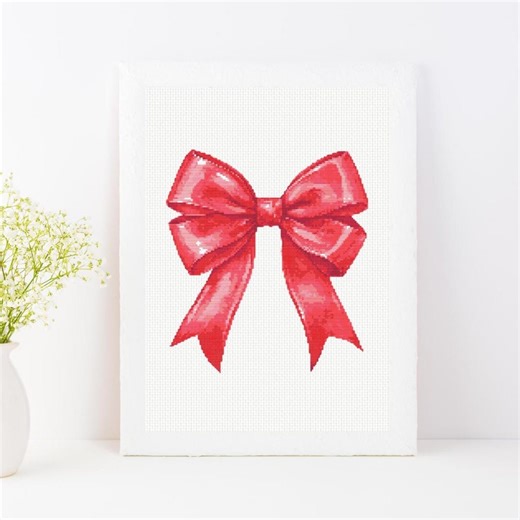 Red Bow – Cross Stitch Pattern: Cute Minimal Embroidery (PDF Download) - Etsy