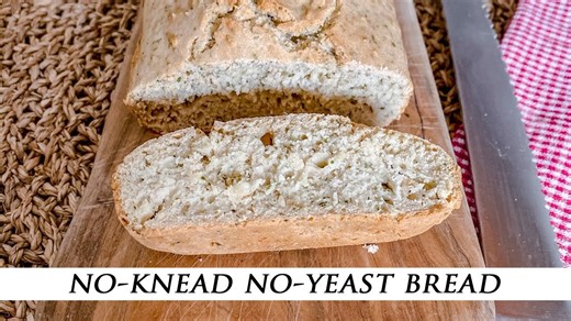 No-knead no-yeast homemade bread with olive oil and herbs
