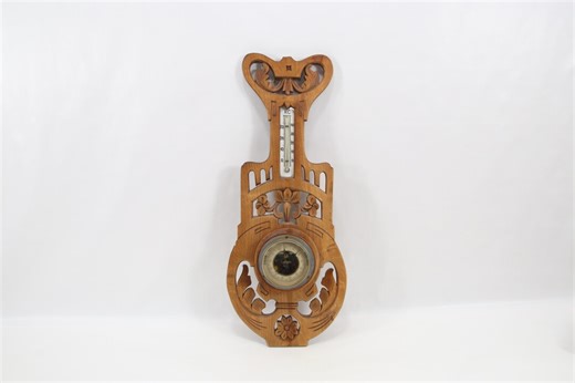 Antique Danish Barometer 1900s | Art Nouveau Carved Wood | Scandinavian Wall Weather Station - Etsy