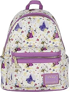 Loungefly Disney Tangled Rapunzel Flynn Ryder And Maximus All-Over Print Cute Mini Backpack 11"