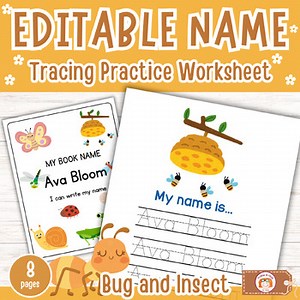 Editable name writing practice,Name tracing editable,Hand writing,Bug and Insect