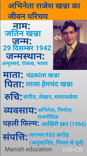 अभिनेता राजेश खन्ना का जीवन परिचय biography of Actor Rajesh Khanna