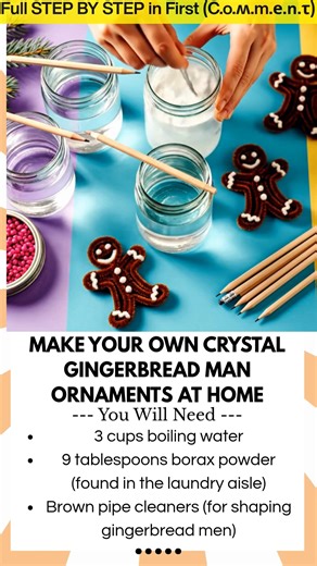 80K views · 774 reactions | Make Your Own Crystal Gingerbread Man Ornaments at Home Looking for a Christmas science craft that’s full of sparkle and holiday cheer? These DIY Crystal Gingerbread Man Ornaments are magical, hands-on, and perfect for kids who love to create and explore. With just a few simple ingredients, you can grow shimmering crystals that turn your gingerbread men into glittering holiday keepsakes. | Kira Recipes | Facebook