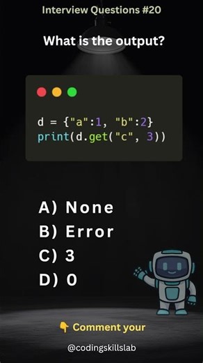 Python Interview Questions #20 | dict.get() Trick 🤔 #shortsvideos