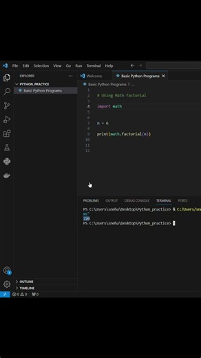Factorial of a Number in Python Using math factorial