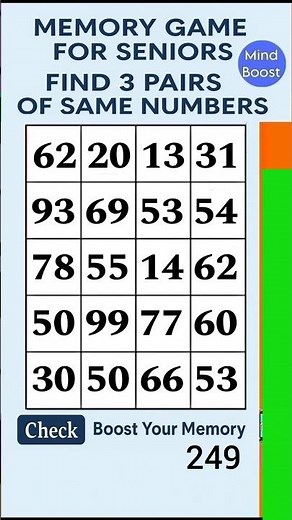 Easy Focus Brain Game for Seniors | Match the Numbers