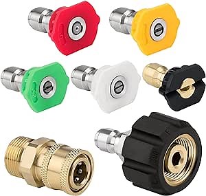 Pressure Washer Adapter Set Pressure Washer Quick Connect M22 (M22-14MM) to 1/4'' Quick Connect 5000 PSI with Pressure Washer Multiple Degrees Spray Nozzle Tips, 1/4 inch 5Pack (2.5 GPM)