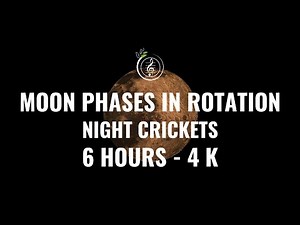 Moon Phases in Rotation with Night Crickets - 6 Hours 4K Black Screen Sleep Sounds