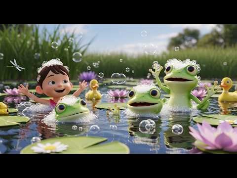 Bath Time Frogs Splash in a Soapy Pond | Fun Animal Nursery Rhyme for Kids | Toddler Songs