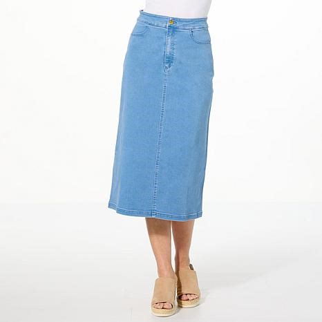 "As Is" IMAN Global Chic Denim Midi Skirt | HSN