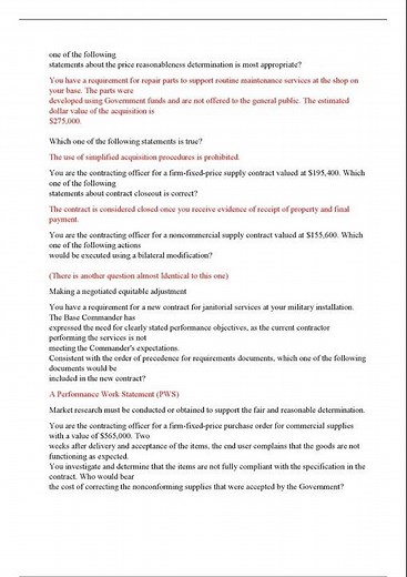 CON 2370 SIMPLIFIED ACQUISITION PROCEDURES CONSOLIDATED EXAMS ACCURATE REAL EXAM QUESTIONS AND ANSWE