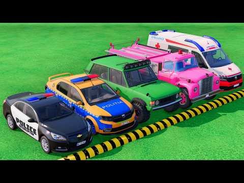 POLICE CARS, FIRE DEPARTMENT, AMBULANCE VEHICLES TRANSPORTING WITH TRUCKS ! Farming Simulator 22 #68