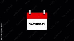 Weekly calendar animation from Monday to Sunday with a transparent background, Animated through day by day, Calendar animation of week with alpha channel in 4k.