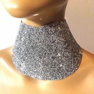 Structured Silver Rhinestone Bib Collar Choker, Velvet‑backed Statement Neckpiece, Bridal or Evening Couture - Etsy
