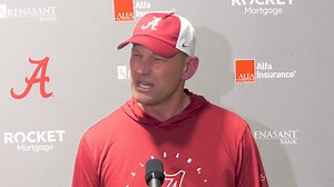 Kalen DeBoer provides an update following Alabama’s 5th spring practice. DeBoer provided several vital updates, injury updates, growth on defense, new communication techniques, and injuries, and several players have gained some attention in the first 5 practices. Credit: UA Athletics | Ryan Fowler