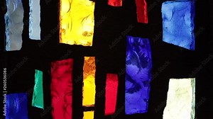 Slow motion close move up colored glass window