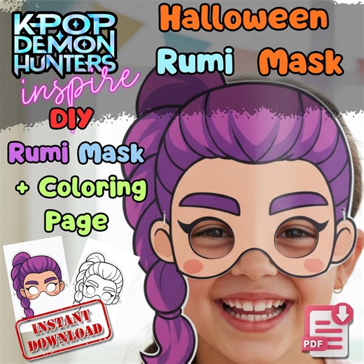 Rumi Costume Printable Halloween DIY Kpop Demon Hunters Girl Mask PDF Instant Download - Etsy