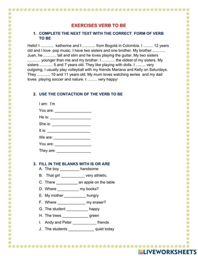 Exercises verb to be worksheet