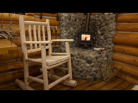 Hand crafting a log rocking chair (For free) for my mini off grid log cabin.