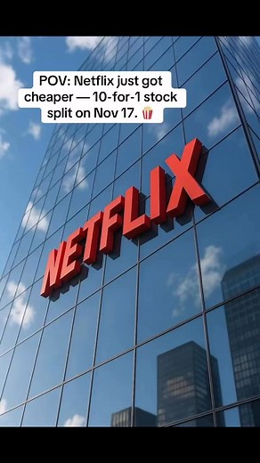 🚨 Netflix is doing a 10-for-1 stock split! 🚨. Each $1,089 share will turn into 10 shares around $108.90 starting Nov 17 🎬💰They say it’s to help employees, but let’s be honest — when your stock’s over $1,000, you’re in rare company 👑📈 NFLX is up 42% this year and even jumped 2% after the news!A split doesn’t change the company’s value — it just makes the shares cheaper and easier to buy 🍰🥡 The takeaway: More buzz, more buyers, same Netflix. Watch what happens after Nov 17 👀#Netflix #NFLX