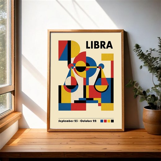 Libra Zodiac Poster | Bauhaus Style Astrology Wall Art | Libra Printable Wall Art | Astrology Zodiac Poster | Libra Gift | Instant Download - Etsy