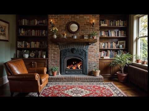 10 Hours of Cozy Library Fireplace Ambience | Crackling Fire Sounds for Sleep & Study