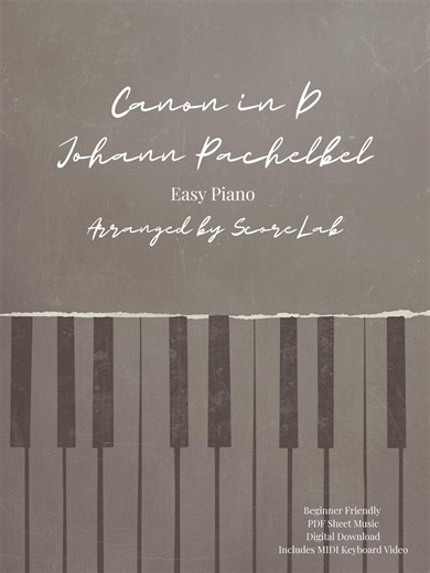 Canon in D – Easy Piano Sheet Music for Beginners | Simplified Piano PDF | MIDI Keyboard Video - Etsy