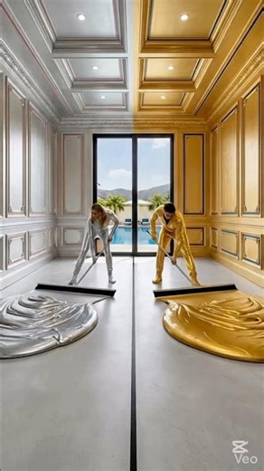 OMG 😳 This is incredible 🤯Silver vs Gold Epoxy Floor Transformation 😱 Luxury Timelapse