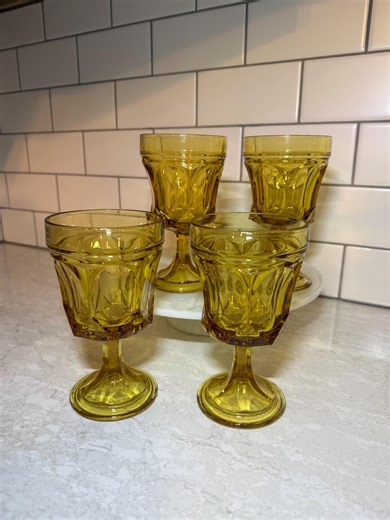 Vintage Anchor Hocking Fairfield Amber Glass Goblet - Honey Gold Pressed Glass - Set of 4 - Etsy