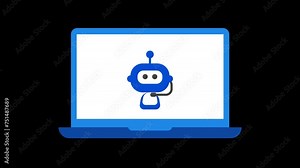 Chatbot in laptop floating Animation with transparent background