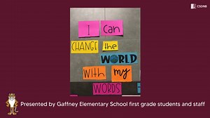 First-grade students at Gaffney Elementary School recently collaborated on a meaningful project titled "I Can Change the World with My Words." 📝✨ As part of their Black History Month studies, students explored how words have been the seeds of change, growing into movements that have made the world a better place. They read books and learned about influential figures like Dr. Martin Luther King Jr., whose famous “I Have a Dream” speech inspired millions, and Ruby Bridges, who bravely walked into