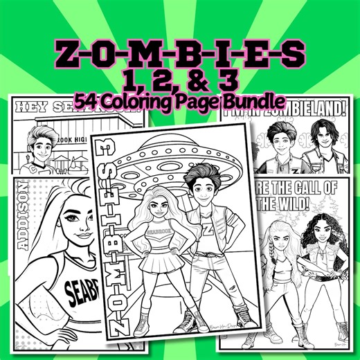 Zombies 1,2,3 Coloring Pages: Disney Zombies Coloring Book, Printable Colour Sheets, Digital Download PDF 54 Page, Cheerleader Activity - Etsy Canada