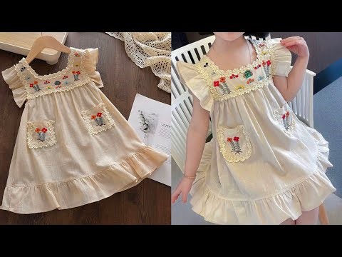 Cute Baby Girl Frock Cutting & Stitching with Pockets 👗✨ | Easy DIY Embroidery Dress at Home
