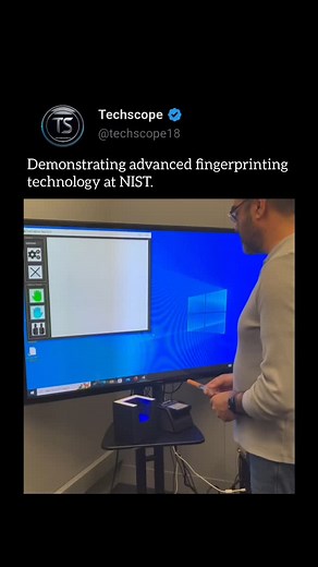 This video demonstrates advanced fingerprinting technology at NIST. A person is interacting with a fingerprint scanning device connected to a computer monitor. The monitor displays the captured fingerprint image and various control icons, showcasing the advancements in fingerprinting technology. Via @nist #FingerprintTech #NIST #Biometrics #AdvancedTech #SecuritySolutions | Techscope