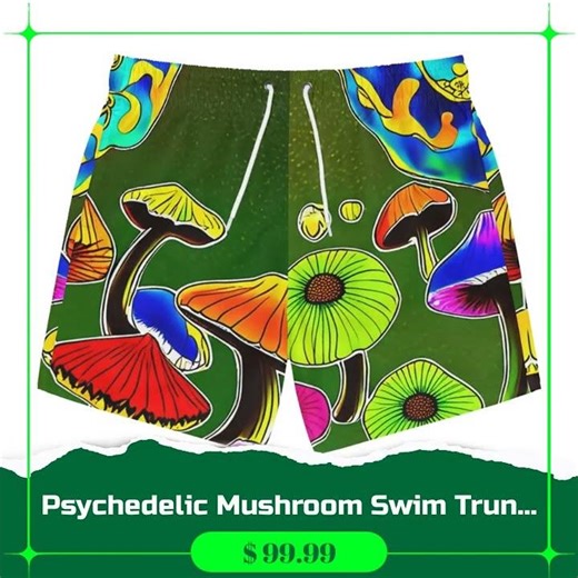 Psychedelic Mushroom Swim Trunks – Colorful All-Over Print Beach Shorts