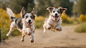 Two Dogs Running on a Dirt Road Generative AI