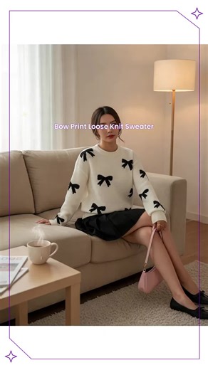 Fashion Bow Print Casual Loose Knitted Sweater Pullover Autumn/Winter Women Pullovers New O-Neck Full Sleeve Knit Sweater ootd #sweater #womensclothingtiktokshop #plussizesweatsuit #plussizesweaters #catsweater #knitwearfashion #prettygardensweatsuit #womenssweats #woolblendsweater #sweaterforwork #OOTD