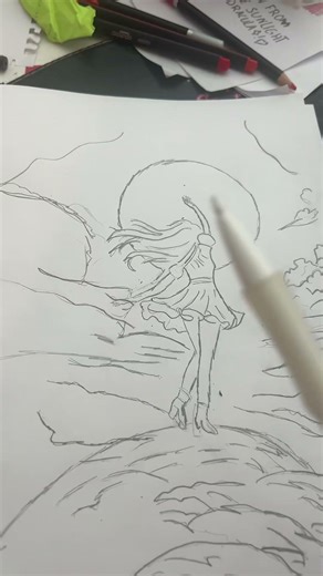 Drawing a girl dancing in the moonlight