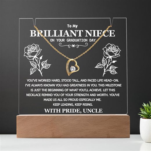 Niece Graduation Gift From Uncle | LED Acrylic Keepsake & Forever Love Necklace Set Class of 2026 - Etsy