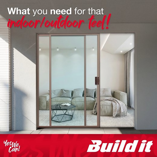 Bring the outdoors in with a sliding door from Build it. Available in bronze, silver, charcoal and white. Find a store near you here: www.Buildit.co.za. Products subject to stock availability #YesWeCan | Build it