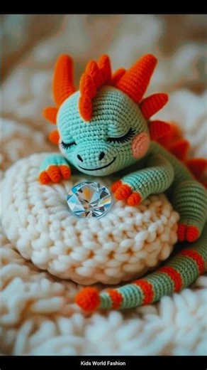 Adorable Crochet Baby Dragon Snuggling a Crystal Button ✨ | Cute Handmade Art | #shorts