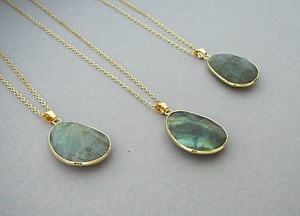 Labradorite Necklace, Facated Labradorite Gold Pendant, Gray Gemstone Charm Necklace, Natural Labradorite Jewelry, Labradorite Long Necklace - Etsy
