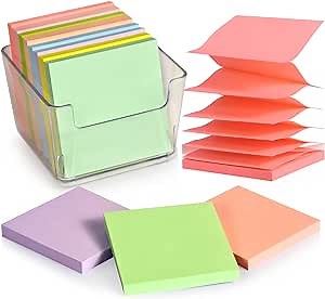 Pop Up Sticky Notes,8 Pad 3x3 inch Pop Up Notes Refill,600 Sheet Pastel Color Accordion Style Self-Sticky Note Pads Super Adhesive,Come with a Sticky Notes Holder