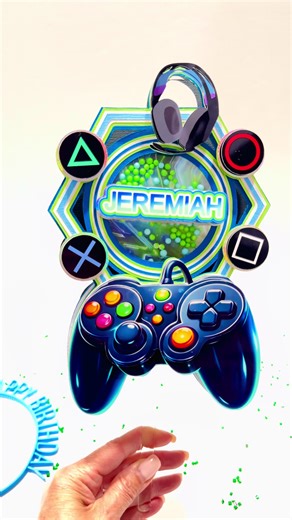 Party moms, Level Up your birthdays with this stunning cake topper shaker with lights 🎮✨ Crafted with glossy 48 lb photo paper from Asub You can enjoy 15% off their website using my code: Creationsbydiy. Let's make every celebration unforgettable! #papercraft #partydecor #crafttok #caketopper #customdecor