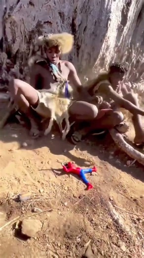 Hadzabe bushmen Saw Spiderman for the first time.#usa #siderman #bushmen #hadzabetribe #africa