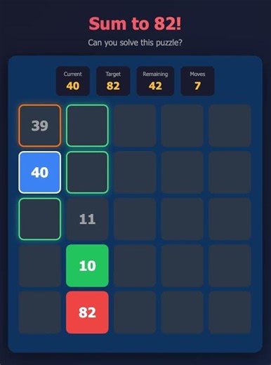 Fun Sum to 82! #riddle #game #games #puzzle #funny #puzzlegame #gridgame #braingames #brainteaser