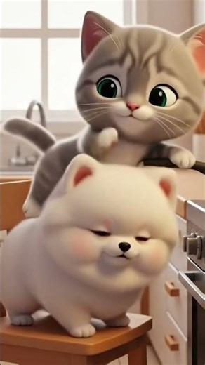 A dog and cat bestfriends cooking