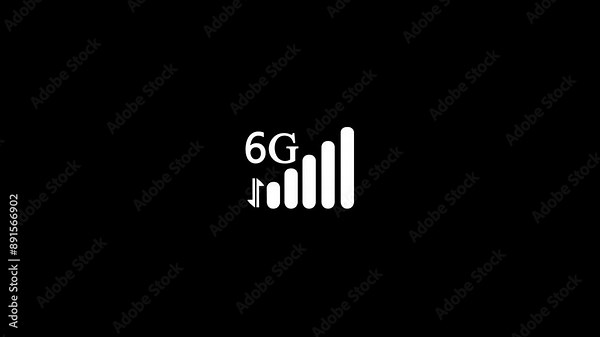 To appear 6G internet icon animation with alpha channel. Blue circle glow effect. Internet, speed, reception and transmission. Stock Video