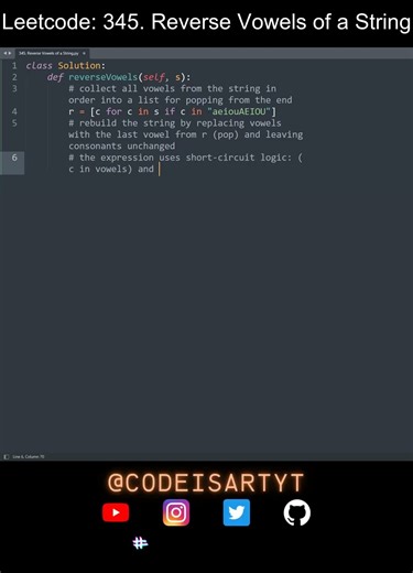 Leetcode 345. Reverse Vowels of a String in Python | Python Leetcode | Python Coding Tutorial | ASMR