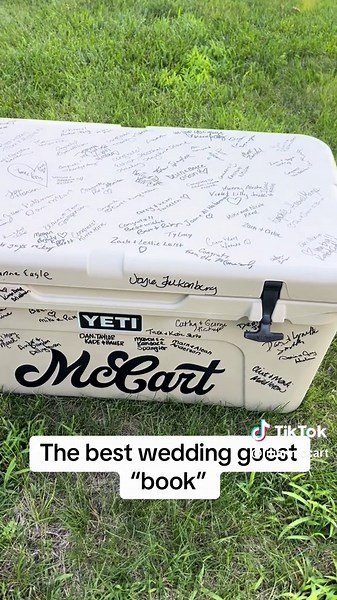 POV: We used a YETI cooler as our wedding guest book so we can take the people we love most with us on every adventure 💍🧊❤️ #WeddingGuestBook #YetiGuestBook #MarriedAdventure #WeddingIdeas #CoolestGuestBookEver